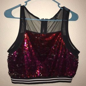 F21 - Pink Red Sequin, Black Crop Top Bra
